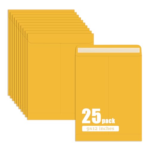 25 Pack Manilla Envelopes 9x12 Self-Seal Brown Office & Business Mailers