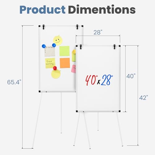 DUMOS White Magnetic Dry Erase Board with Silver Frame, 40x28 Inches, Adjustable Easel Stand