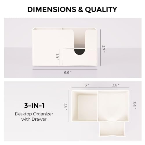 SKYDUE Beige Small Desk Organizer with Sticky Notes Holder, Pen Cup