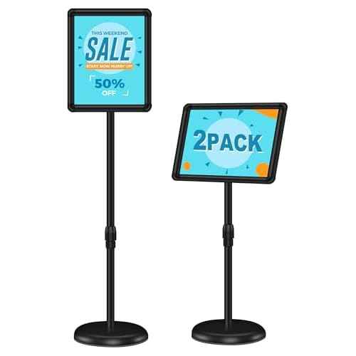 2 Pack Sign Holder Stand 8.5x11 inch for Display, Height Adjustable Floor Standing Signage Stand with 360¡Æ Rotated Snap Open Frame for Malls, Schools, Advertising, Outdoor Poster Stand