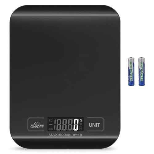 Digital Shipping Scale,Stainless Steel Panel, Accurate Portable Postal Scale for Packages, Small Business,Kitchen, Food, Handmade, Liquids, and Boutique (Black Battery (5kg/1g))