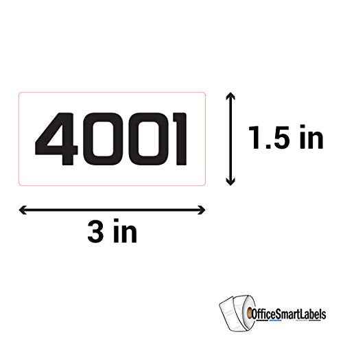 Consecutive Numbers [4001-5000] - 3" x 1.5" Number Stickers Labels White Inventory Prenumbered Sequential Labels Stickers Durable Laminated Vinyl Waterproof Numbered Stickers - 1 Roll, 1000 Labels