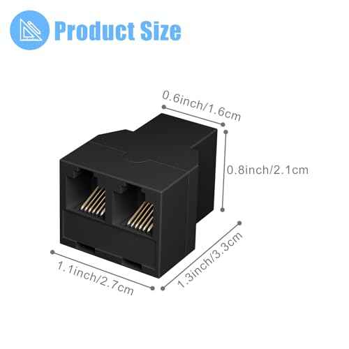 Phone Line Splitter for Landline, 30 Pack RJ12 6P6C Plug with 3Female Phone Jack Splitter 1 in 2 Out, Two Way Telephone Line Connector, Black