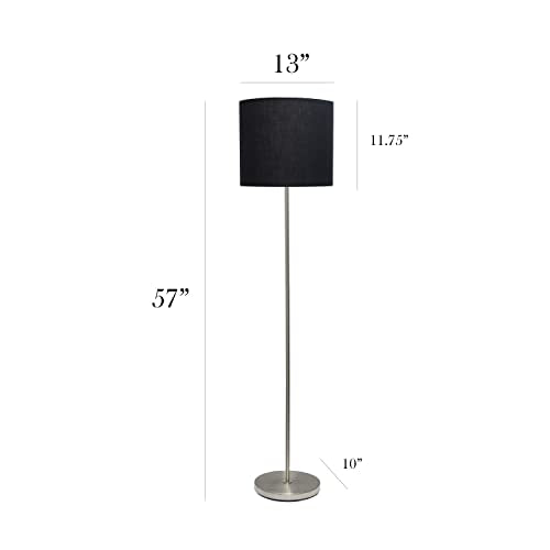 Simple Designs LF2004-BLK-LB 57" Traditional Brushed Nickel Stick Floor Lamp with Black Shade for Living Room, Hallway, Entryway, Bedroom, Office, with Feit LED Bulb Included