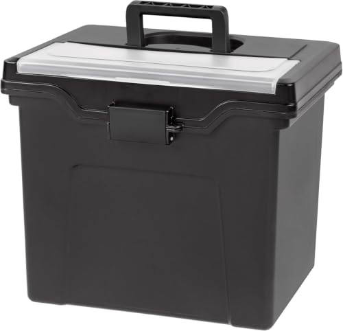 IRIS USA Letter File Box Organizer with Lid & Handle - Black
