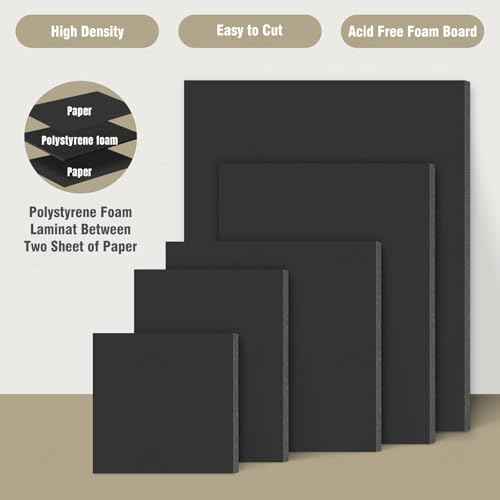 Golden State Art, Acid Free 5 Pack 18x24 Black Foam Boards Foam Core Poster Board, 3/16'' Thick Polystyrene Foam Sheet for Projects, Mounting, Crafts, Art and Presentations