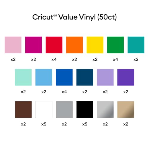 Cricut Value Permanent Vinyl Rainbow Sampler 50 Sheets 12x12 in