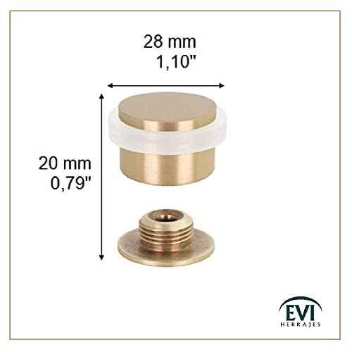 EVI | Floor Mounted Doorstop | Adhesive or Screwing Threaded Base | 0.8'' X 1.1'' | Natural Silicone | Brass Finished | Easy Installation | Mod. I-103/28 (Brass Mate - White Rubber)