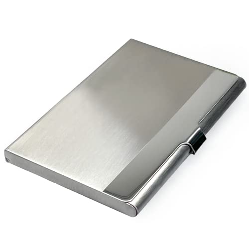 SunplusTrade Stainless Steel Business Card Holder 3.7" x 2.4" Slim Minimalist Pocket Case for Men & Women - Fits 18 Cards