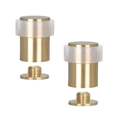 Pack of 2 EVI Door Stoppers | Brass Door Stopper - Screw Fastening - White Rubber Protector - 0.94 x 1.37 Inch Door Stop