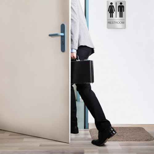 Unisex Bathroom Signs, Restroom Sign For Business - For Men and Women - 10 Pack - 9" by 6" - ADA Compliant with Braille - Strong Double-Sided Adhesives Included - Apply to Office, Home, Public Door/Wall