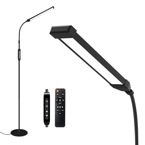Led Floor Lamp with Remote, Adjustable Standing Lamp for Eyelash Extensions, Office Brightness Lamp Tattoo Light Eye Caring Reading Bedroom Lamp Makeup Light