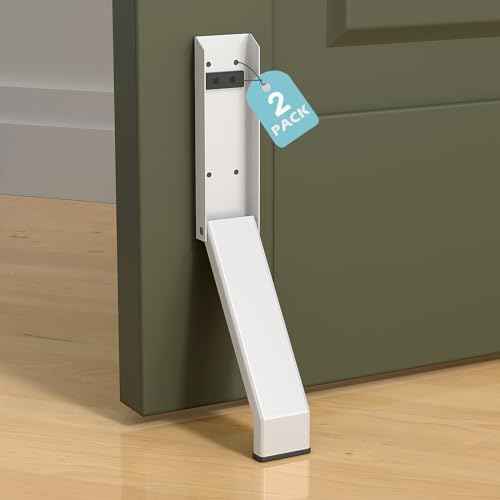 Door Stop, No Drilling Door Stoppers to Keep Door Open, Easy Pedal Kick Down Door Holder, Bottom of Door (White x 2 Pack)