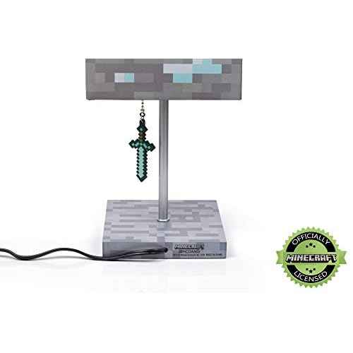 Minecraft Diamond Ore Block LED Lamp w/ 3D Diamond Sword Puller | 14-Inch Lamp