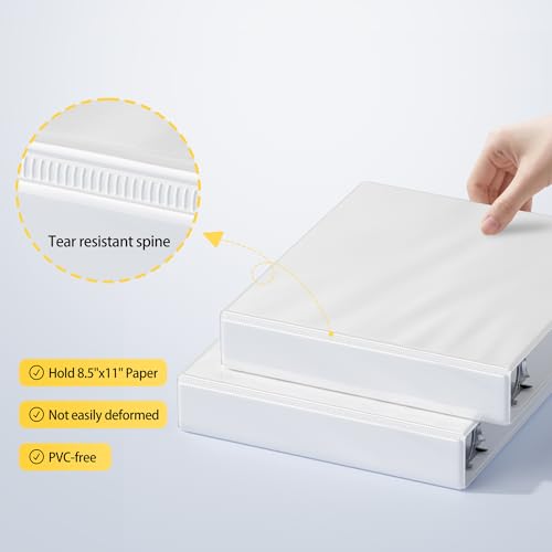 GNL 1 Inch Binders 3 Ring Bulk, 1" Three Ring Clear View Binder (Fit 8.5"x11" Paper) PVC-Free & Non-Stick for Office & School Supplies, White, 12 Pack