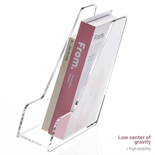 YUXUN Clear Acrylic Magazine File Holders - Vertical Desk File Organizer & Document Holder for Shelves, Office Organizers for Home Office School, Set of 2