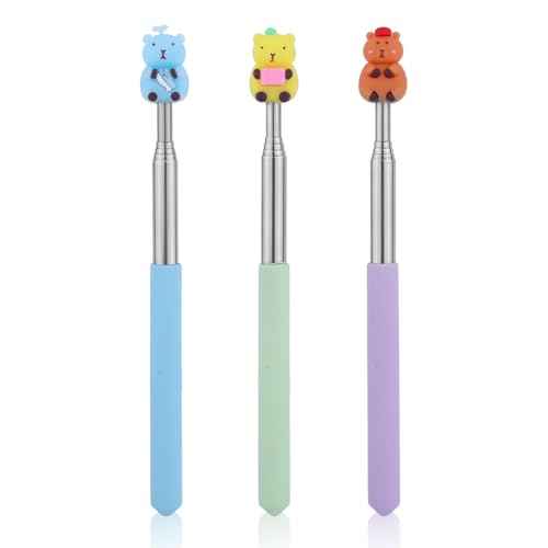 3pcs Extendable Pointer Stick, Cute Retractable Pointer Telescopic Presenter Tool Reading Supplies for Elementary Kindergarten School Whiteboard Classroom (Bear Style)