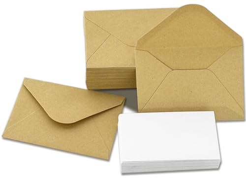 50 Pack Brown Gift Card Envelopes 4x2.75 Inches with Blank Cards - Rinrda