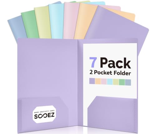 Sooez 7-Pack Pastel Color Heavy Duty Plastic Folders with Pockets, School & Office Use