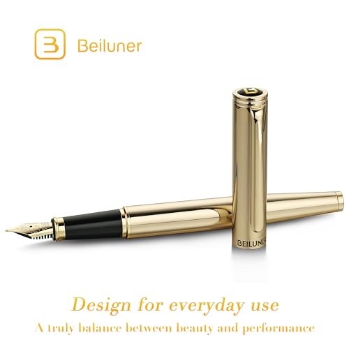 BEILUNER Gold Fountain Pen,Stunning Luxury Pens with 24K Gold Finish, Gorgeous 24K Gilded Nib(Medium), Fancy Pen Gift Set for Men&Women -Ink Converter-Elegant,Office,Nice Pen for Writing