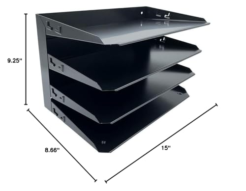 Huron Desktop Horizontal 4-Slot Legal File Binder Organizer Storage Letter Tray, Black Commercial Grade Steel