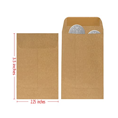 Bonfasvo 200 Pack Kraft Coin Envelopes 2.25 x 3.5 Inches Self-Adhesive Security