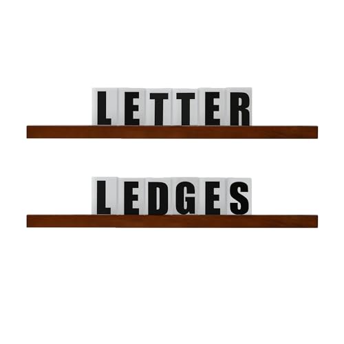 Houseables Letter Ledge for Wall, Changeable Message Board Shelves, 136 Letters/Numbers, 2 Ledges, Dark Walnut Wood, 34¡±W, Customizable Word Display Sign, Floating Announcement Letterboard Shelf