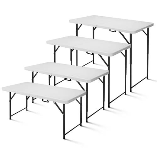 FROASISPRO 4ft Folding Portable Height-Adjustable Utility Table - White