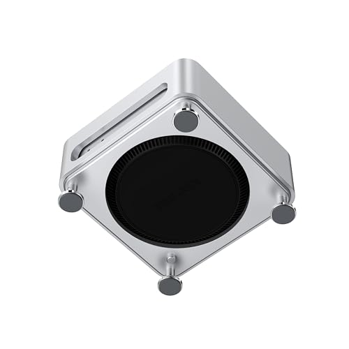 Mac mini M4 Box Holder with Power Switch, a Tailored Aluminum Stand case with Open Space airflows, Horizontal Space-Saving Design, Patent Pending - (Silver)