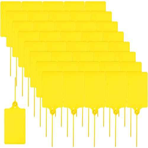 300 Pieces Plastic Tags Blank 2.3" x 10" Waterproof Plastic Shipping Tags Yellow Zip Tie Label Tags Bag Tags for Labeling Security Seals Writable Marker Ties Hanging Tags