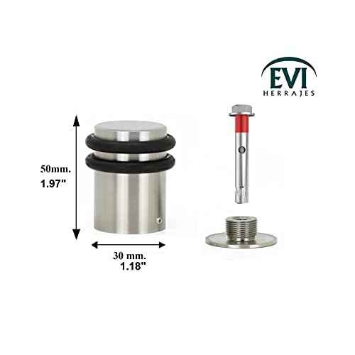 EVI | Heavy Doorstop | 1.2'' X 2'' | Reinforced | Threaded Base | Black Rubber | Stainless Steel | Includes Screw + Metallic Anchor | Mod I-0.8''6/50