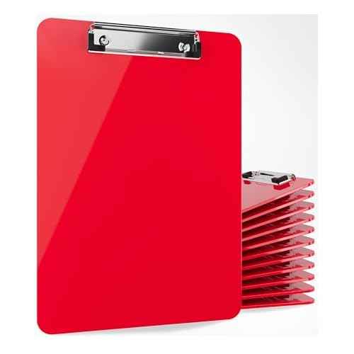 Red Plastic Clipboards (Set of 12) Multi Pack Clipboard - Strong 12.5 x 9 Inch | Holds 100 Sheets! Acrylic Clipboards with Low Profile Clip | Cute Aesthetic College School Supplies for Girls & Boys