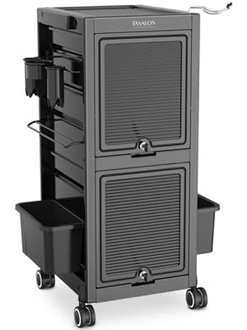 TASALON Professional Rolling Salon Cart, 6-Drawer Storage Trolley with Tool Holders, 33-Inch Height,Barber Shop Hairdressing Beauty Versatile Equipment Black