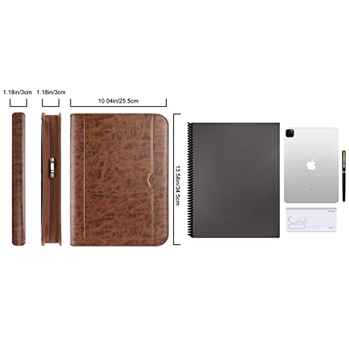 ProCase Portfolio Business Padfolio Folder with Zipper, Conference Meeting Executive File Legal Document Organizer with Pockets Letter Size A4 Writing Pad Notepad Padfolio -Brown