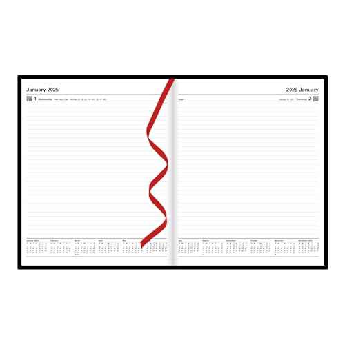 Letts of London Standard Quarto Day to a Page Planner in Leather-Look Hard Cover, 10.25-inch Length, Black, Office and School Supplies