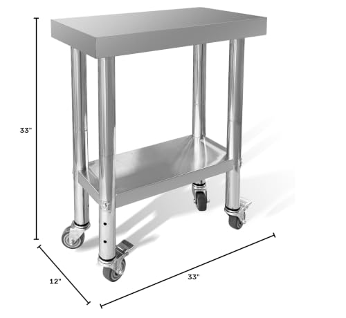 Stainless Steel 24x12x33in Prep Table with 320 lb Top Load, 4 Caster Wheels