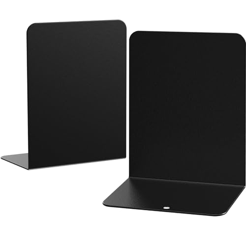 Black Frosted Metal Book Ends - 2 Pieces Heavy Duty Shelving Bookends for Books & Decor