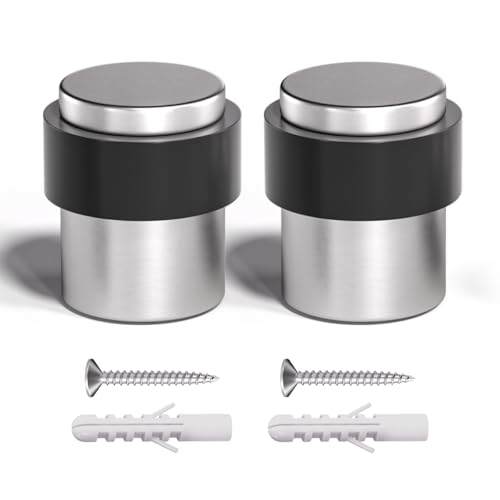 SANATO 10Pcs Nickel Door Stopper Floor Mounted with Black Rubber, Cylindrical 304 Stainless Steel Made