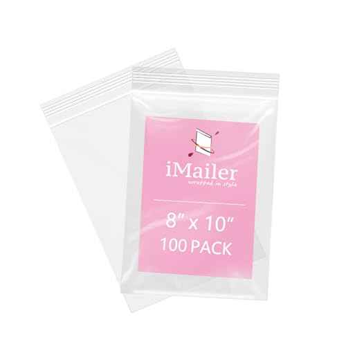 iMailer - 100 Pcs- 8" x 10" Plastic Zip Poly Bags- Clear Resealable Zip Bag for Art Prints, Brochure, Photoes, Handicraft Gift