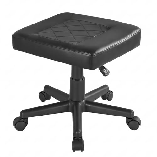 VECELO Under Desk Footrest with Wheels - PU Ergonomic Foot Rest, Height Adjustable, Black