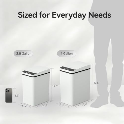 FRESHLIX White 2.5 Gallon Touchless Motion Sensor Bathroom Trash Can