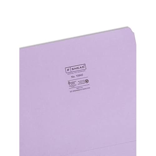 Smead File Folder, Straight-Cut Tab, Letter Size, Lavender, 100 per Box (10940)