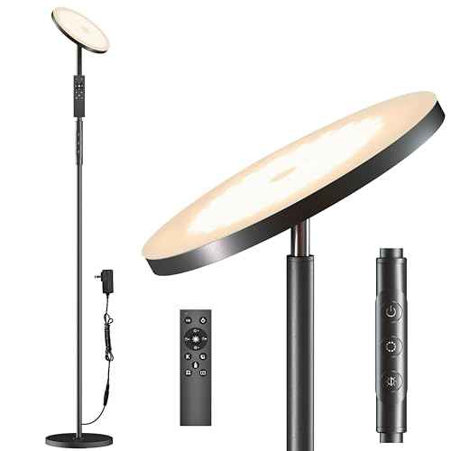 Super Bright Floor Lamp for Living Room, Stepless Dimmable LED Standing Lamp with Remote and Touch Control, 69¡± Tall Torchiere Corner Lamp for Bedroom Office Hotel, Black