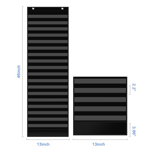 REGELETO Boho 18+1 Pockets Daily Schedule Pocket Chart - Black, Classroom Organizer