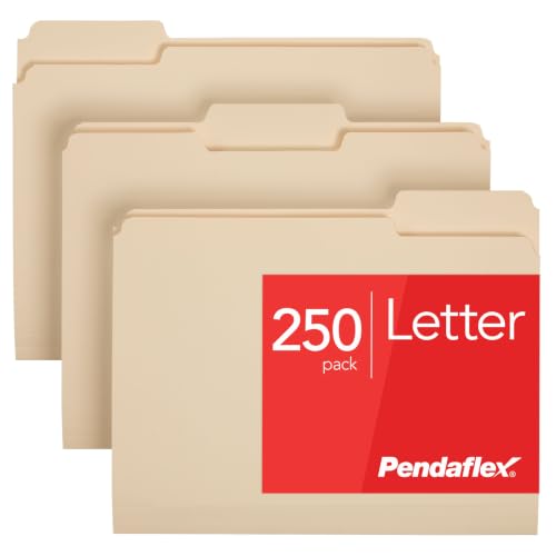 Pendaflex 250-Count File Folders Box - Letter Size Manila 1/3-Cut Tabs for Office & Home Organization