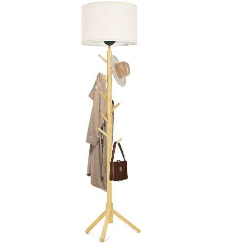 Floor Lamp Standing Lamp with Coat Rack for Living Room, 78.8" Modern Tall Lamp with 8 Hooks Clothes Rack, Dimmable Floor Lamps for Bedroom, Entryway, Corner