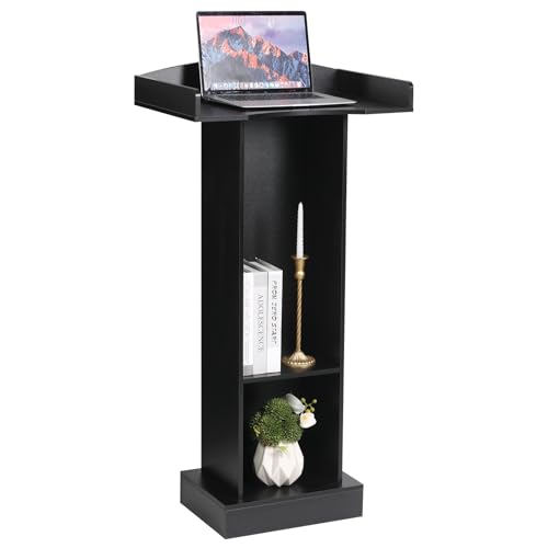 BEQUZON Podium Stand with Heavy Wooden Base – Black-classic, 47.2" Lectern for Church, Classroom, Wedding Speech