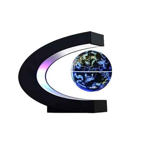 Magnetic Floating Globe 2 in 1 Blue 4in Constellations Globe World Map C Shape Base LED Light Lamp Rotating