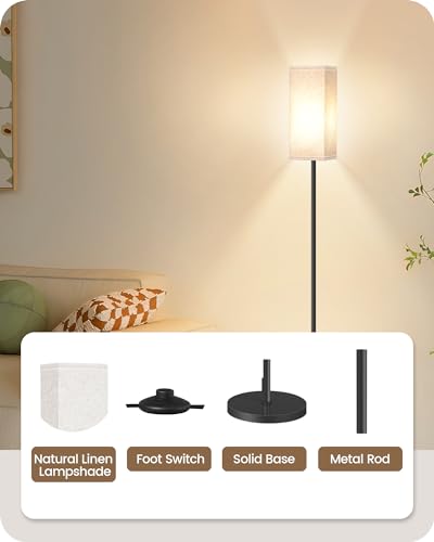 Beige & Black Modern Floor Lamp 64.6" with Foot Switch - Minimalist Standing Light for Living Room & Bedroom