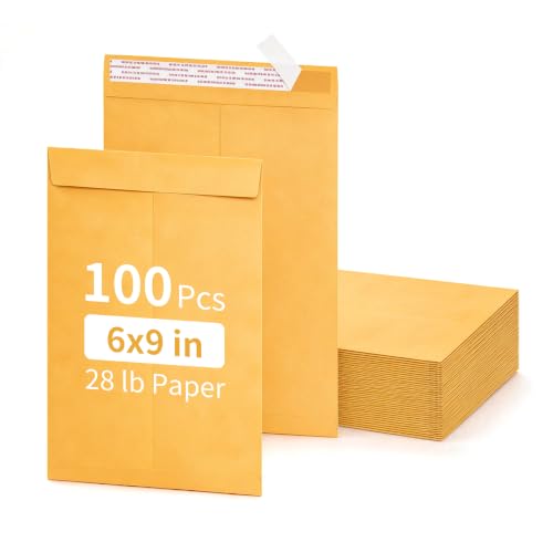 6x9 Brown Kraft Mailing Envelopes 100 Pack Self-Sealing 28lb Office & Business Use